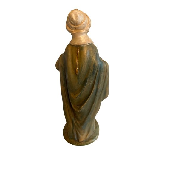 Vintage 80 Nativity Wise Man Carrying Lantern & Gold 10" Chalkware Made in Italy - Picture 4 of 5